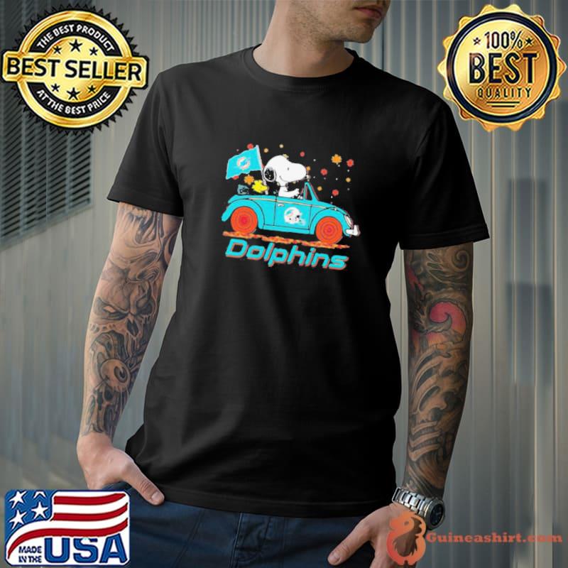 Peanuts Snoopy And Woodstock On Car Miami Dolphins Go Fins Shirt