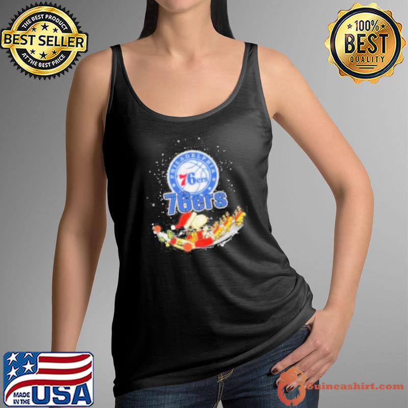 Peanuts Snoopy Riding Reindeer Woodstock Philadelphia 76ers Christmas Shirt Tank Top