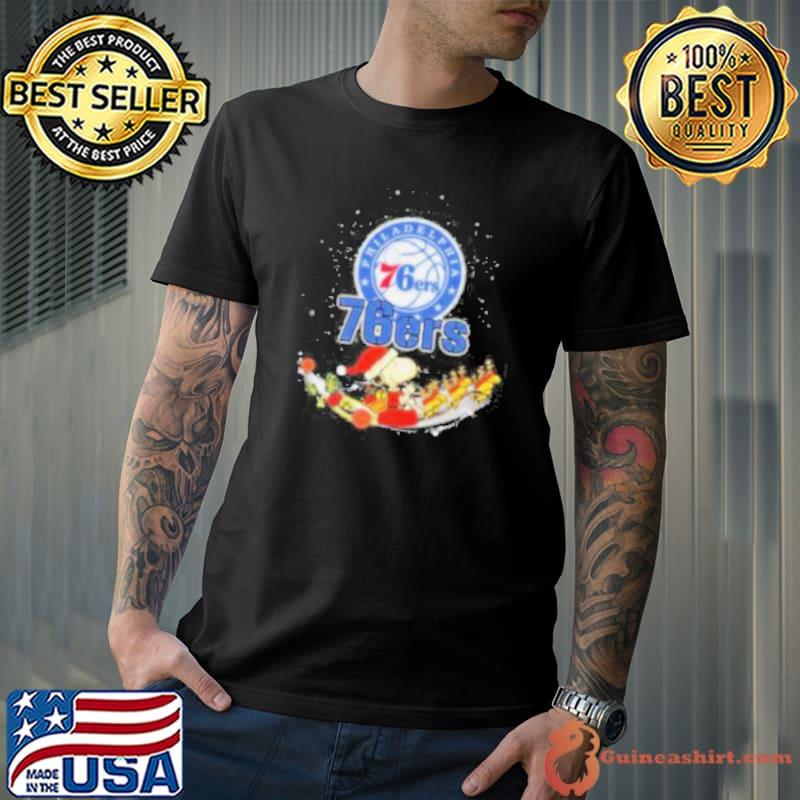 Peanuts Snoopy Riding Reindeer Woodstock Philadelphia 76ers Christmas Shirt