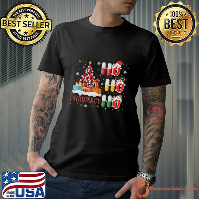 Pharmacy Tree Xmas Phamacy Ho Ho Ho Wear Santa Reindeer Hat T-Shirt
