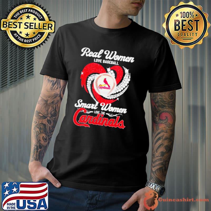 Real women love baseball smart women love the Arizona Cardinals baseball diamond heart shirt