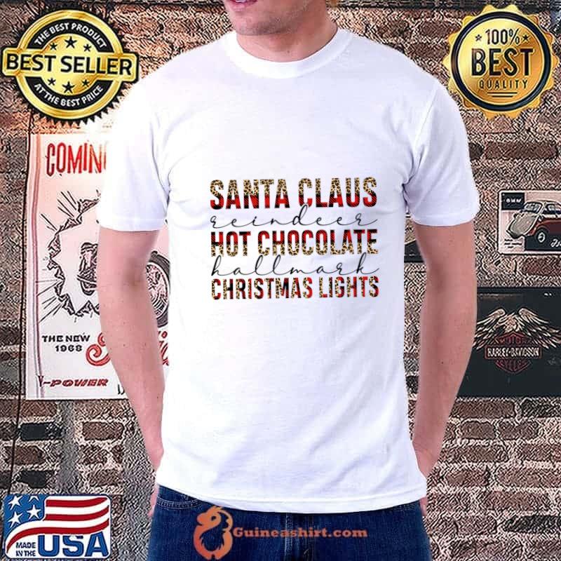 Santa claus hot chocolate christmas lights red plaid and leopard T-Shirt