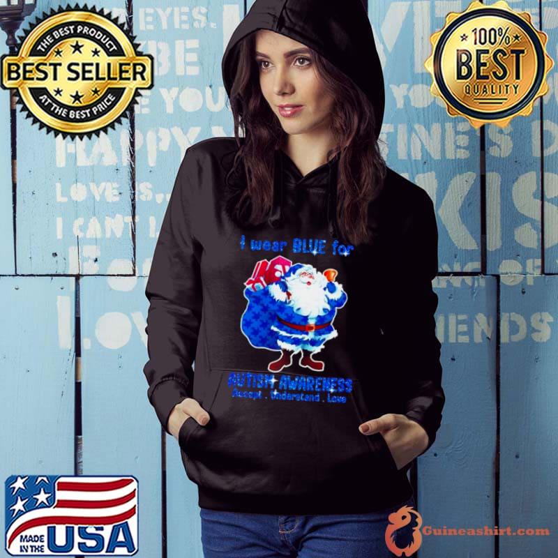 Santa Claus I Wear Blue For Autism Awareness Accept Understand Christmas 2023 s Hoodie