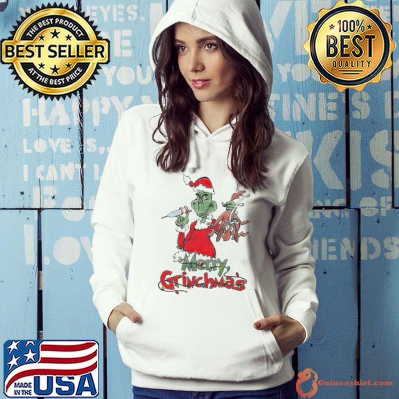 Santa Grinch And Dog Merry Grinchmas Nurse s Hoodie