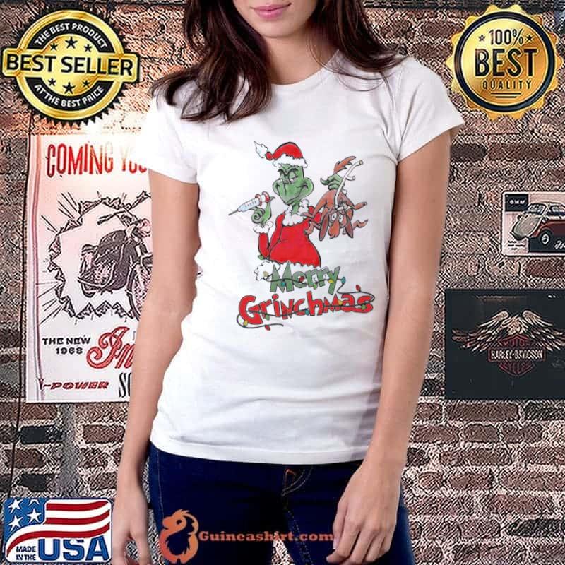 Santa Grinch And Dog Merry Grinchmas Nurse s Ladiestee