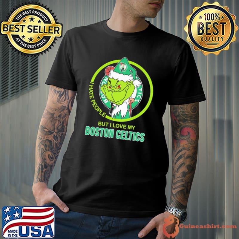 Santa Grinch I hate people but I love my Boston Celtics Christmas 2023 shirt