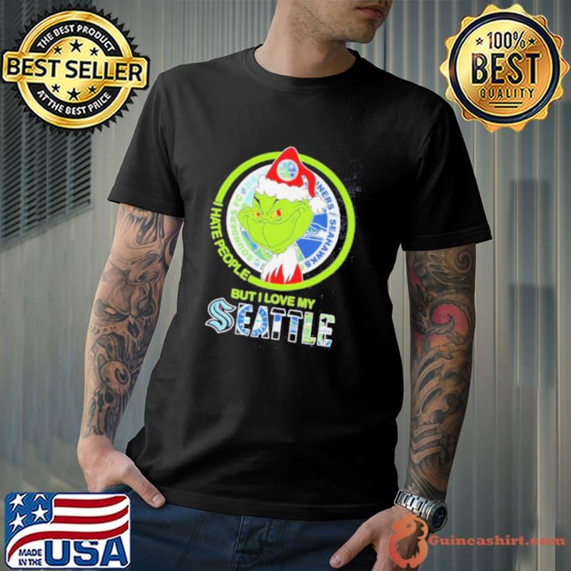 Santa Grinch I Hate people but i love my Seattle Sport Team Merry Christmas 2023 Shirt