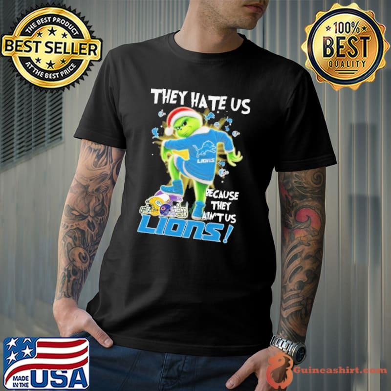 Santa Grinch Stomp Green Bay Packer And Chicago bears They hate Us Because they ain’t us Lion shirt