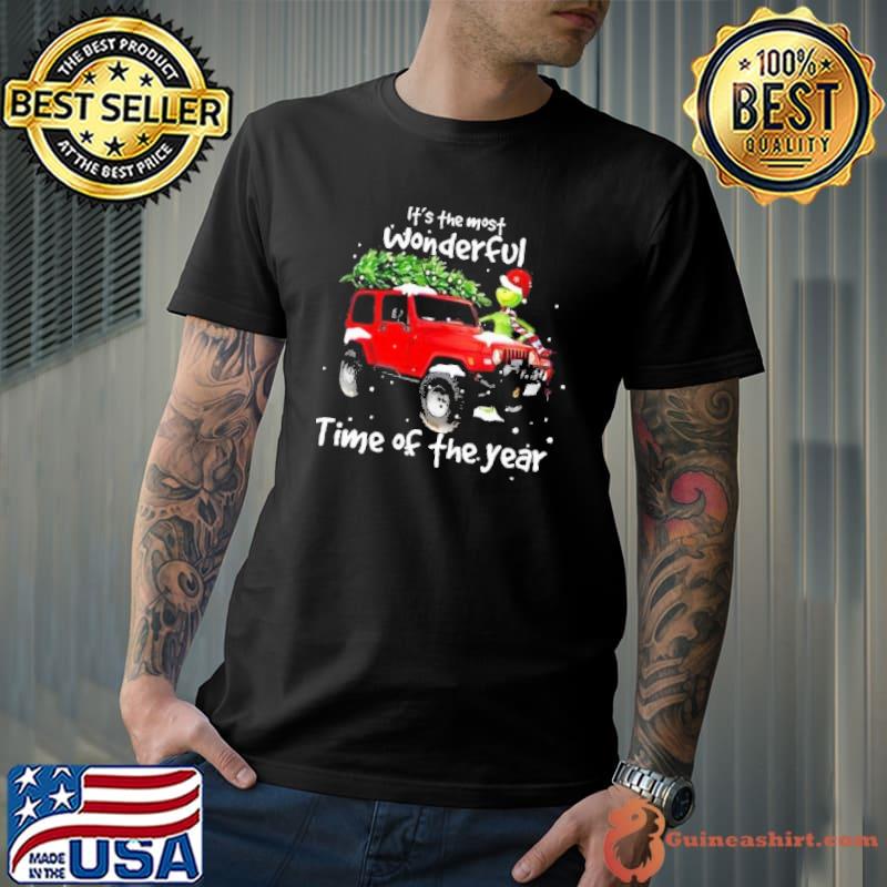 Santa Grinch with Jeep it’s the most wonderful time of the year christmas shirt