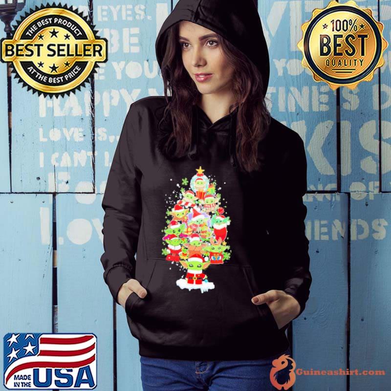 Santa Hat Baby Yoda Merry Christmas Tree 2023 Shirt Hoodie