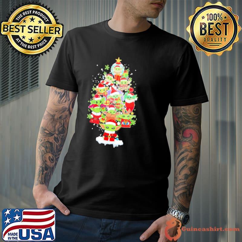 Santa Hat Baby Yoda Merry Christmas Tree 2023 Shirt