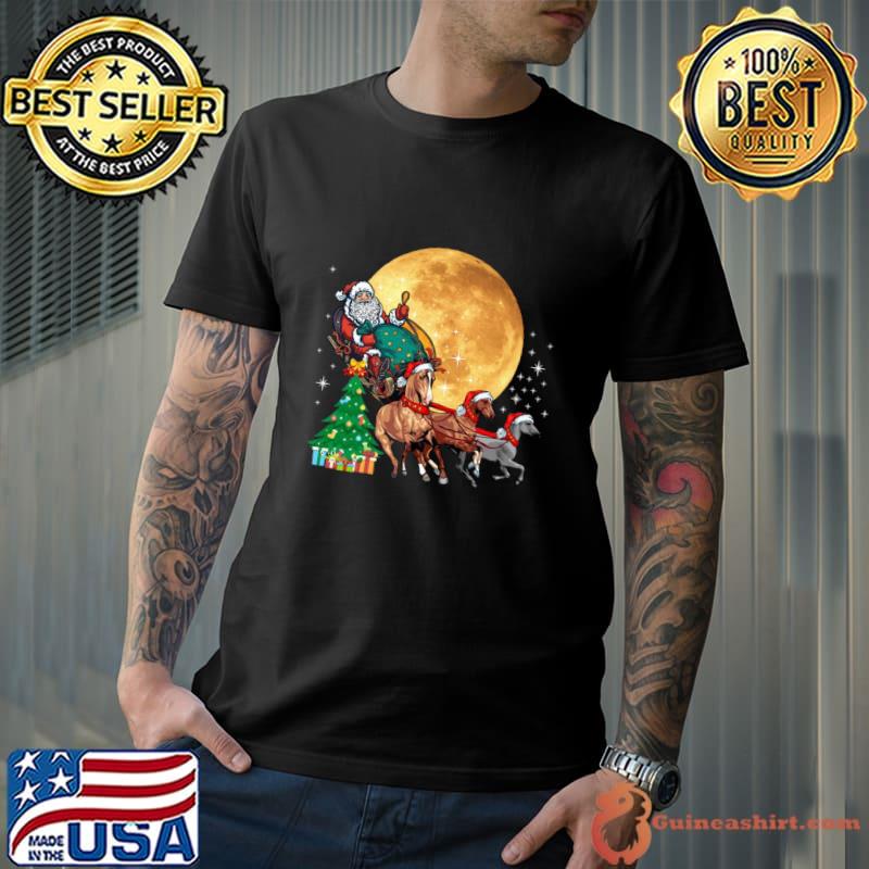 Santa Horse Sleigh Ugly Christmas Horse Lover Blood Moon T-Shirt
