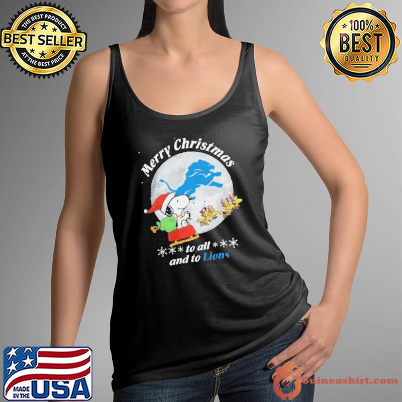 Santa Snoopy And Reindeer Woodstock Merry Christmas To All And To Detroit Lions Shirt Tank Top