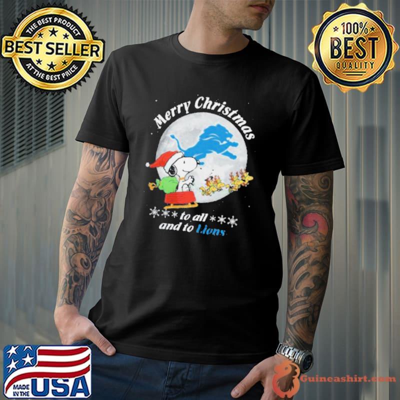 Santa Snoopy And Reindeer Woodstock Merry Christmas To All And To Detroit Lions Shirt