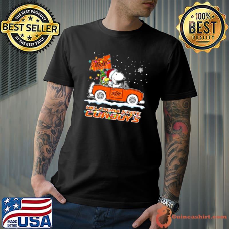 Santa Snoopy And Woodstock Driving Car Oklahoma State Cowboys Shirt