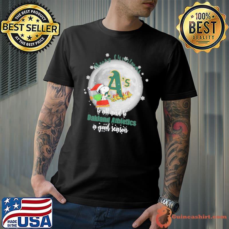 Santa Snoopy merry christmas to all and to Oakland Athletics a good season shirt