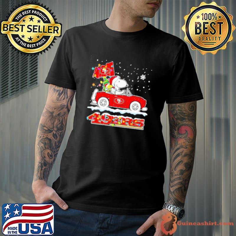 Santa Snoopy Peanut driving car San Francisco 49ers merry christmas shirt