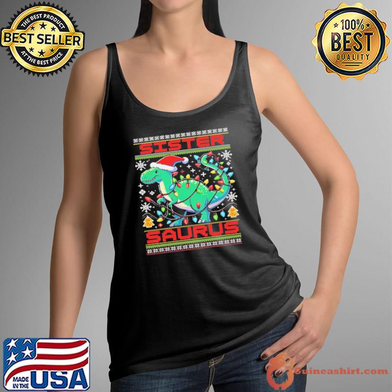 Sister Saurus Wear Santa Hat Lights Ugly Christmas s Tank Top