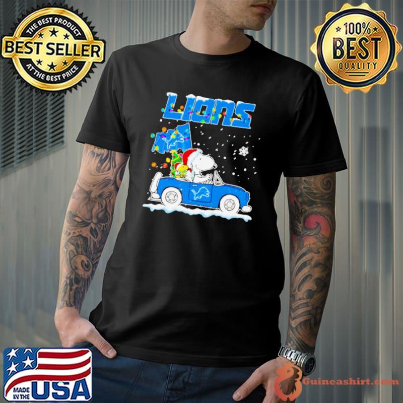 Snoopy and WoodStock Santa Detroit Lions Christmas lights shirt