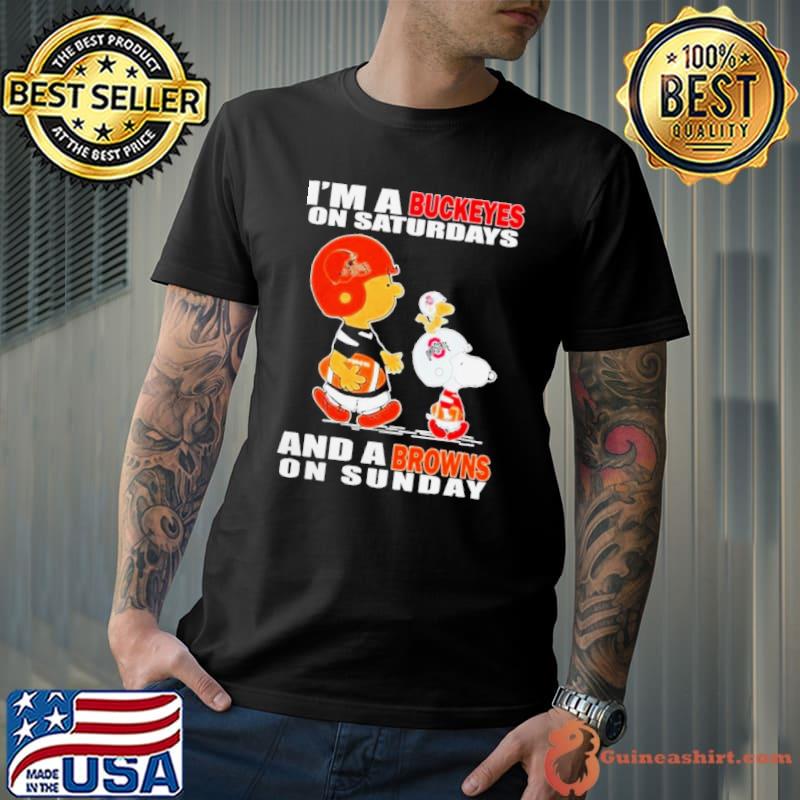 Snoopy Woodstock And Charlie Brown I’m A Ohio State Buckeyes On Saturdays And A Cleveland Browns On Sunday Logo shirt