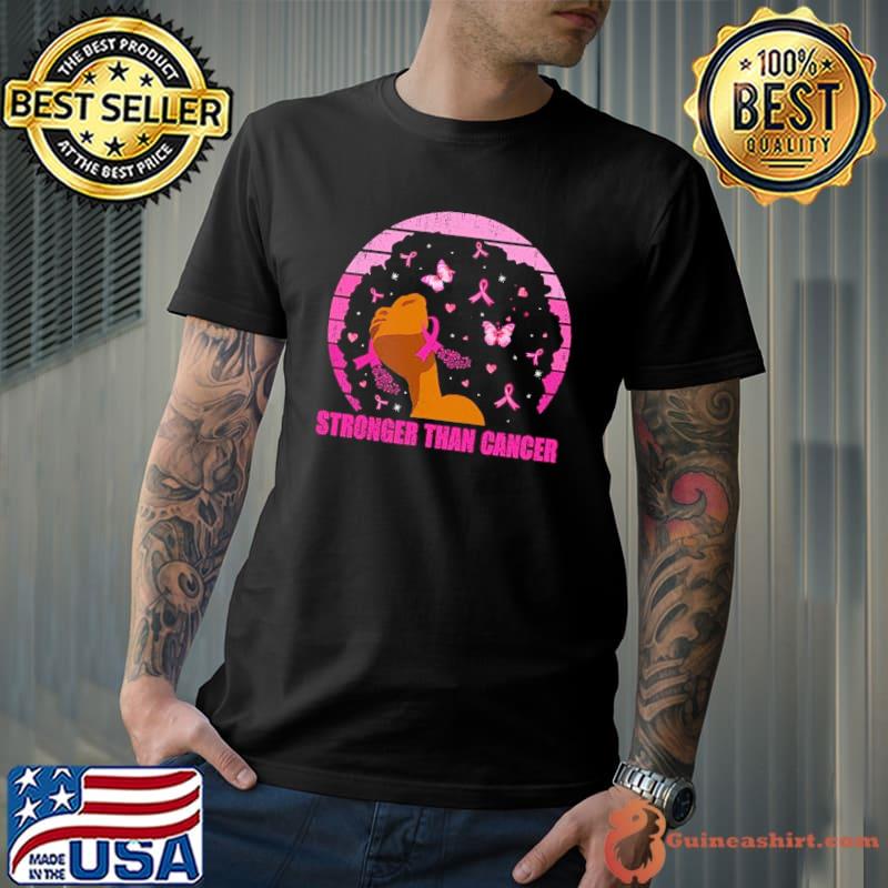 Strong Than Cancer Black Women Vintage Butterflies Breast Cancer Awareness Shirt