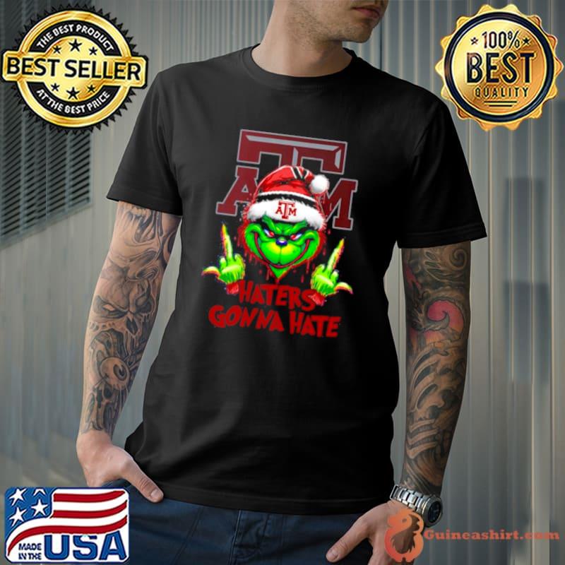 Texas A&M Aggies Grinch Santa Middle finger haters gonna hate shirt