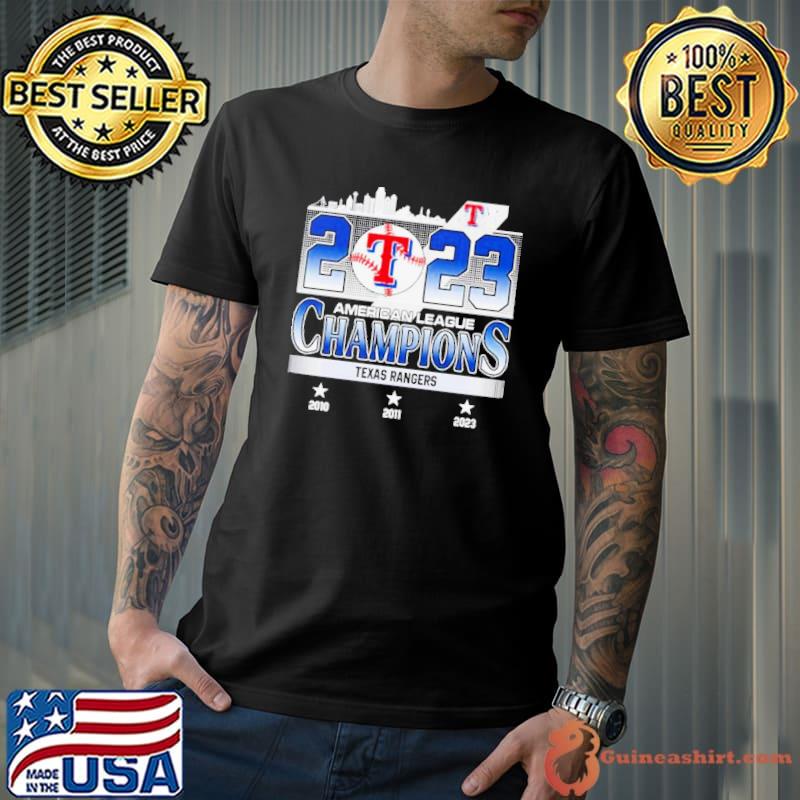 Texas Rangers Skyline 2023 American League Champions 2010 2011 2023 Shirt