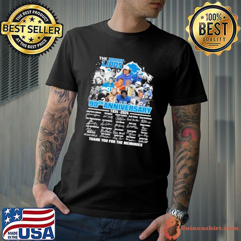 The detroit lions 90th anniversary 1934 2024 thank you for the memories signature shirt