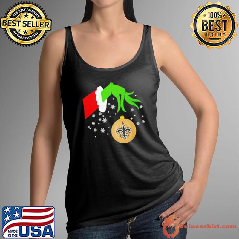 The Grinch Hand Christmas Ornament New Orleans Saints 2023 s Tank Top
