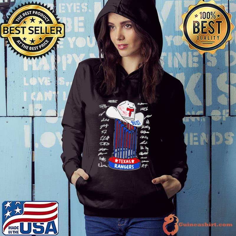 The Rangers Trophy Hat 2023 World Series Champions Signatures Shirt Hoodie