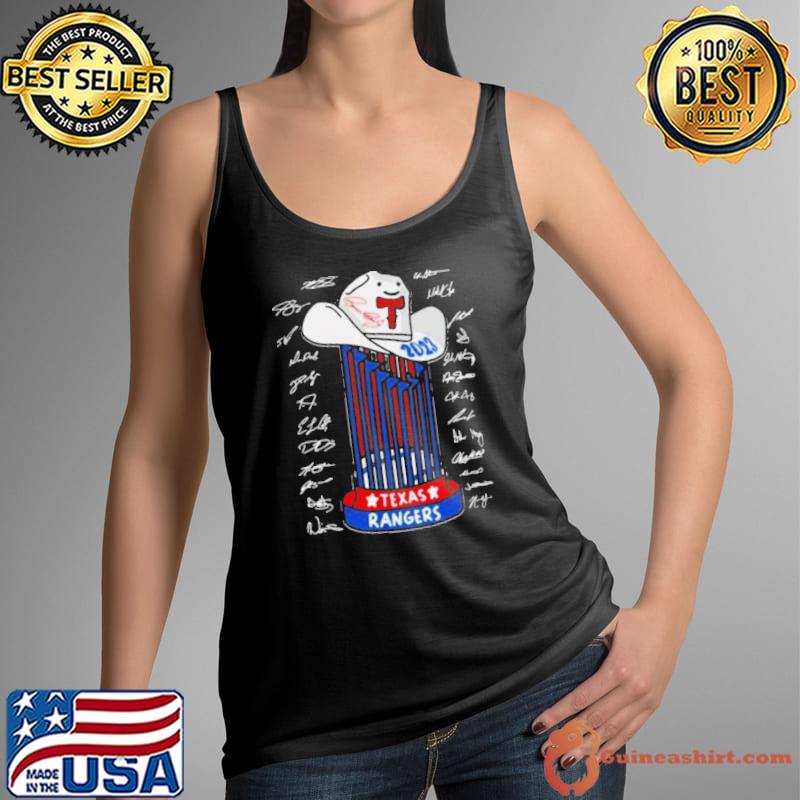The Rangers Trophy Hat 2023 World Series Champions Signatures Shirt Tank Top