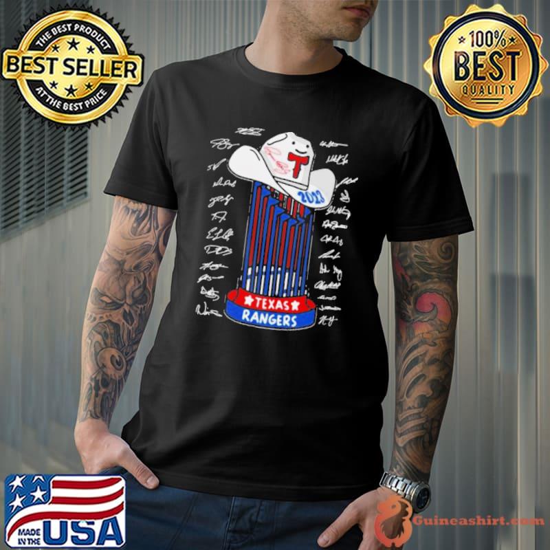 The Rangers Trophy Hat 2023 World Series Champions Signatures Shirt