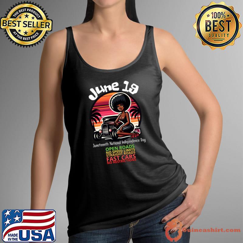 Vintage Sunset of 19 June Juneteenth Pin up Girl open roads no speed limits T-Shirt Tank Top