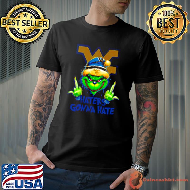 West Virginia Mountaineers Grinch Santa Middle finger haters gonna hate shirt