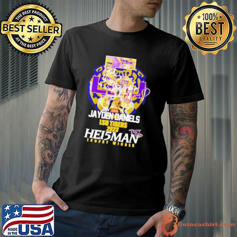 5 Jayden Daniels LSU Tigers 2023 Hei5man trophy winner signature shirt