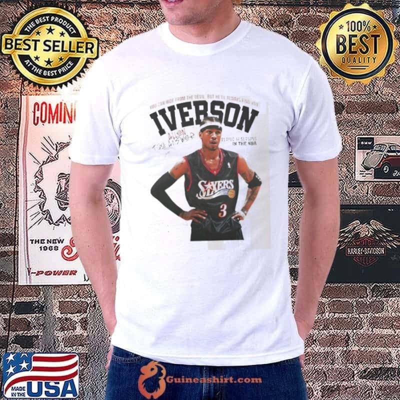 Allen Iverson Philadelphia 76ers basketball you can hide from the devil but he’ll always find you signature information retro s Unisex