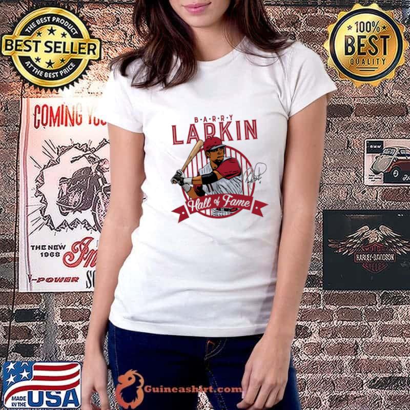 Barry Larkin Cincinnati Hall Of Fame Signature American former professional T-Shirt Ladiestee