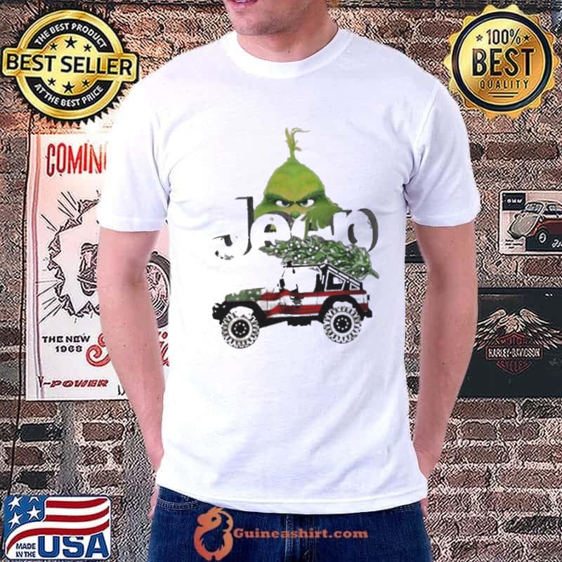 Car Pine Tree Jeep Grinch American Merry Christmas Shirt