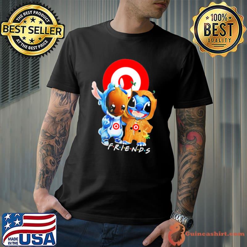 Friends baby stitch and baby groot target symbol shirt