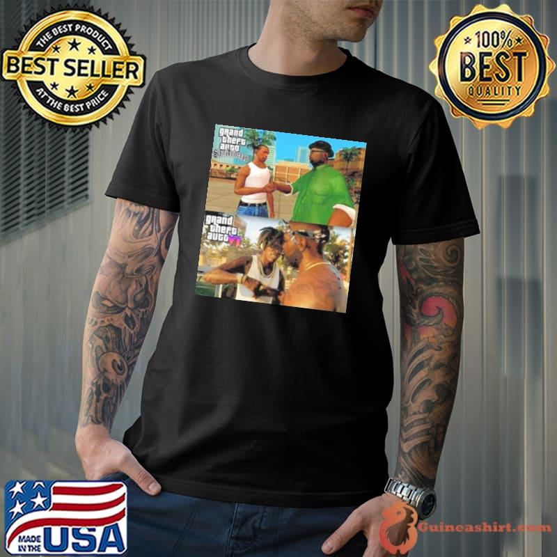 Grand Theft Auto San Andreas To Grand Theft Auto 6 Graphics Evolution Gang Handshake Scenes Shirt Unisex