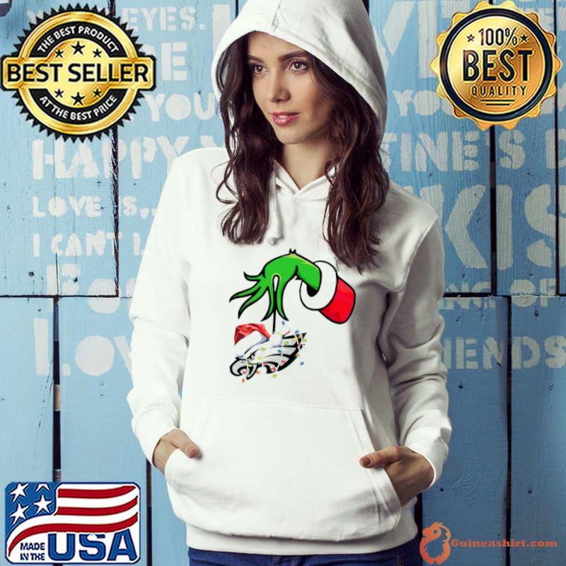 Grinch hand philadelphia eagles Christmas lights shirt