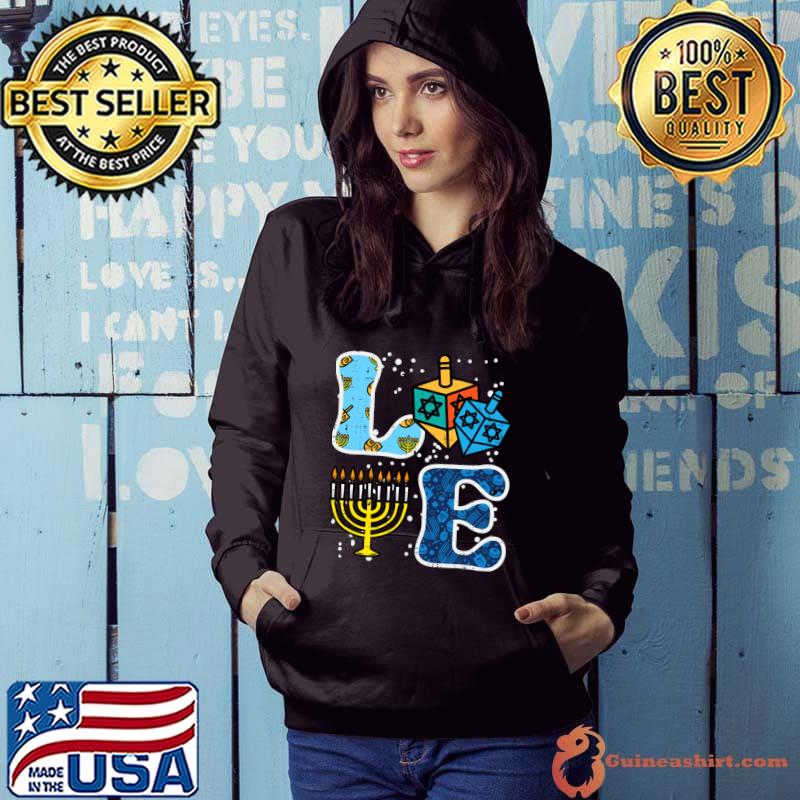 Hanukkah Love Menorah Dreidel Chanukah Jewish T-Shirt Hoodie