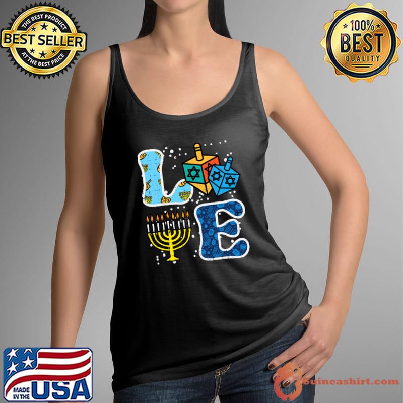 Hanukkah Love Menorah Dreidel Chanukah Jewish T-Shirt Tank Top