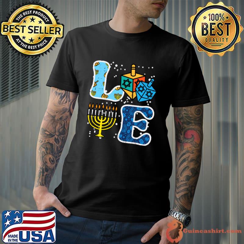 Hanukkah Love Menorah Dreidel Chanukah Jewish T-Shirt