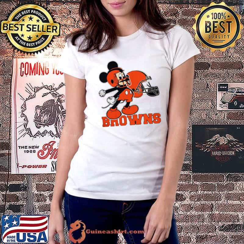 Mickey Mouse Cartoon Nfl Cleveland Browns Football Player Helmet Logo Shirts