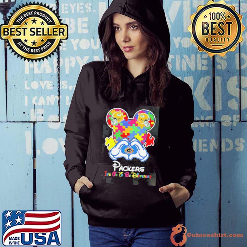 Mickey Mouse Love Green Bay Packers Autism Its Ok To Be Different s Hoodie
