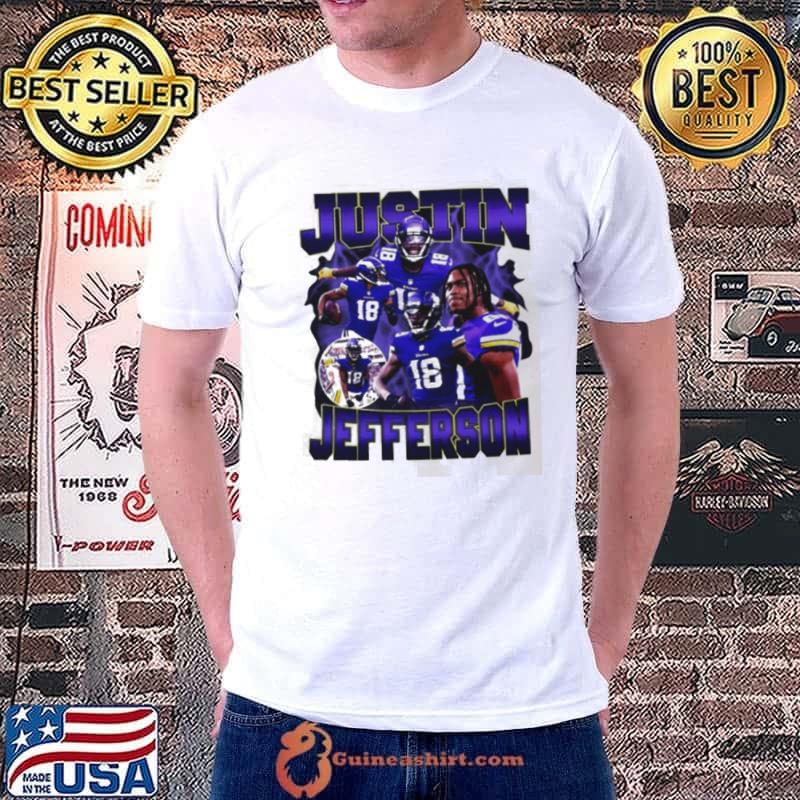 Minnesota Vikings football Justin Jefferson player pose retro shirt