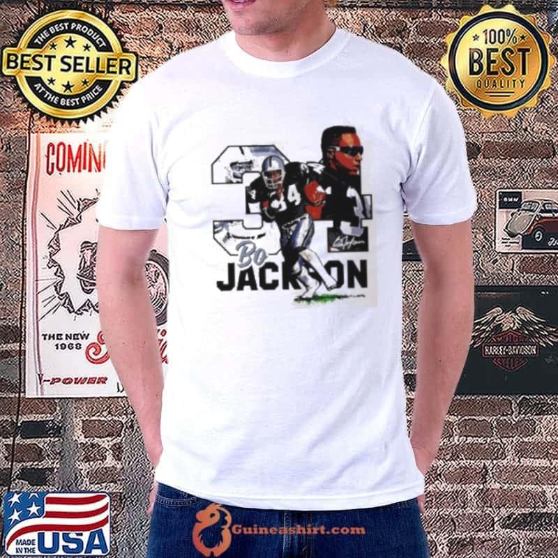 NFL Las Vegas Raiders football Bo Jackson player number 34 signature retro shirt