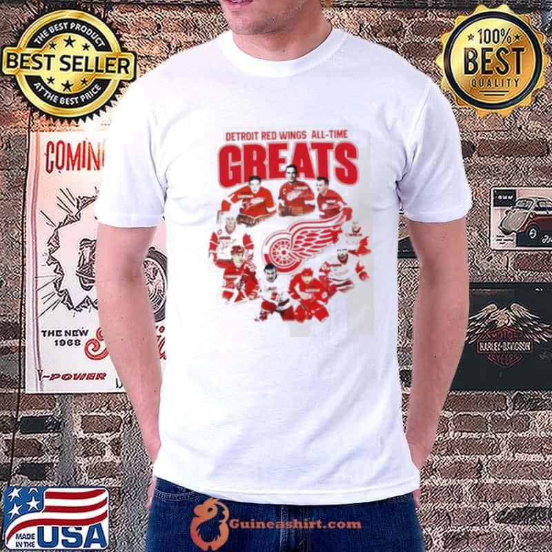 NHL Detroit Red Wings all time greats players signatures logo shirt