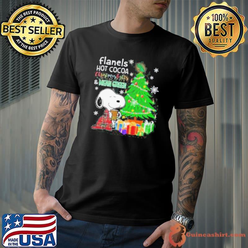 North Texas Mean Green Snoopy Flanels Hot Cocoa Christmas Lights Tree shirt